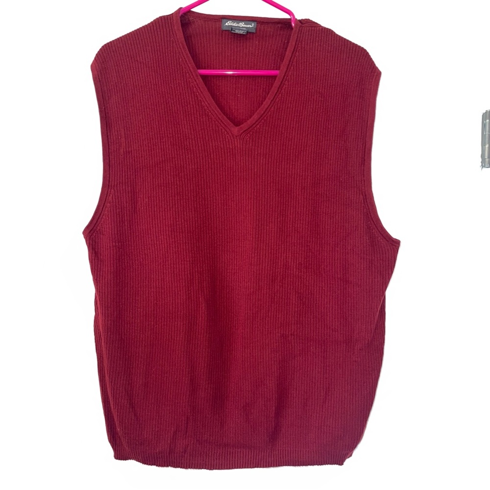 Eddie Bauer 100% Mercerized Cotton burgundy red knit vest size large